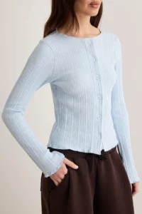 TRENDYOLMİLLA Light BLUE Jacquard Fitted Button Detailed Flexible Knitting Blouse - Image 3