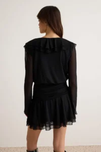 TRENDYOLMİLLA Black Plain with flywheel/Frilly Fitted/Body-fitting Mini Flexible Knitting Dress - Image 4