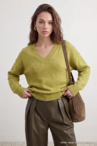 TRENDYOLMİLLA Wardrobe Essentials Oil Green Woolly Premium Thread Basic Wide Pattern Knitwear Sweater |