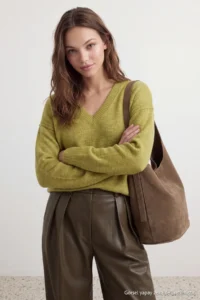 TRENDYOLMİLLA Wardrobe Essentials Oil Green Woolly Premium Thread Basic Wide Pattern Knitwear Sweater | - Image 4