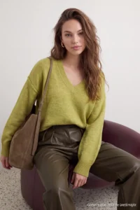 TRENDYOLMİLLA Wardrobe Essentials Oil Green Woolly Premium Thread Basic Wide Pattern Knitwear Sweater | - Image 5