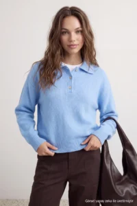 TRENDYOLMİLLA Wardrobe Essentials Baby BLUE Woolly Basic Wide Pattern Special Thread Knitwear Sweater - Image 2