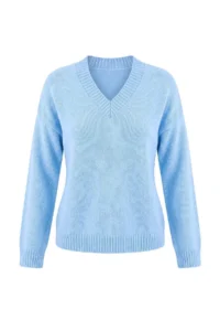 TRENDYOLMİLLA Wardrobe Essentials BLUE Soft textured V-neck Knitwear Sweater - Image 5