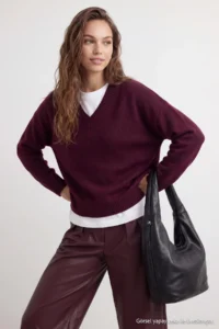 TRENDYOLMİLLA Wardrobe Essentials Burgundy Basic Wide Pattern Soft textured Knitwear Sweater