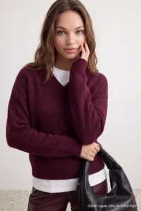 TRENDYOLMİLLA Wardrobe Essentials Burgundy Basic Wide Pattern Soft textured Knitwear Sweater - Image 3
