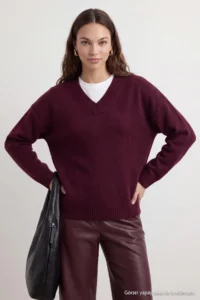 TRENDYOLMİLLA Wardrobe Essentials Burgundy Basic Wide Pattern Soft textured Knitwear Sweater - Image 4