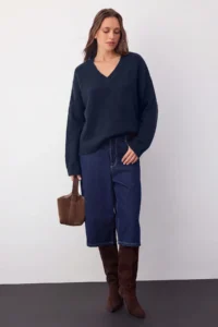 TRENDYOLMİLLA Wardrobe Essentials NAVY BLUE Basic Wide Pattern Soft textured Knitwear Sweater | - Image 4