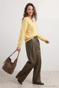 TRENDYOLMİLLA Wardrobe Essentials Yellow Basic Wide Pattern Soft textured T Knitwear Sweater - Image 2