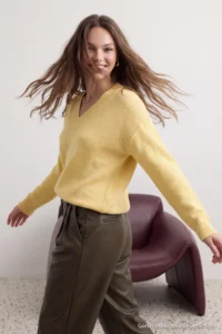 TRENDYOLMİLLA Wardrobe Essentials Yellow Basic Wide Pattern Soft textured T Knitwear Sweater - Image 3
