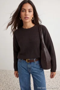 TRENDYOLMİLLA Brown More Sustainable Cotton Wide Pattern Basic Knitwear Sweater - Image 2