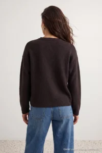 TRENDYOLMİLLA Brown More Sustainable Cotton Wide Pattern Basic Knitwear Sweater - Image 3