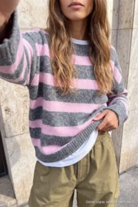 TRENDYOLMİLLA Anthracite Striped Wardrobe Essentials Wool Blended Premium Thread Knitwear Sweater | - Image 3