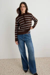 TRENDYOLMİLLA Brown Premium Thread/Special Thread Baklava Patterned Knitwear Sweater - Image 2