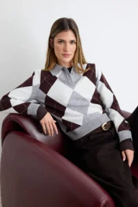 TRENDYOLMİLLA Gray Premium Thread/Special Thread Baklava Patterned Knitwear Sweater