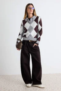 TRENDYOLMİLLA Gray Premium Thread/Special Thread Baklava Patterned Knitwear Sweater - Image 2