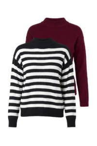 TRENDYOLMİLLA Black-Burgundy Basic 2 Sets Paket Knitwear Sweater - Image 8