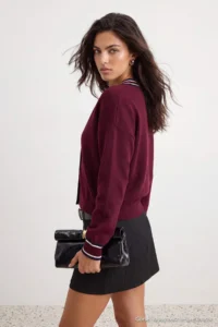 TRENDYOLMİLLA Burgundy Color Bloklu Polo Shirt Collar Knitwear Sweater - Image 4