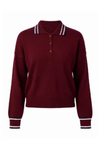 TRENDYOLMİLLA Burgundy Color Bloklu Polo Shirt Collar Knitwear Sweater - Image 6