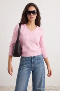 TRENDYOLMİLLA PINK At Embroidered V-neck Hair Knitting Knitwear Sweater