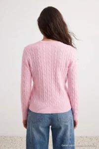 TRENDYOLMİLLA PINK At Embroidered V-neck Hair Knitting Knitwear Sweater - Image 4