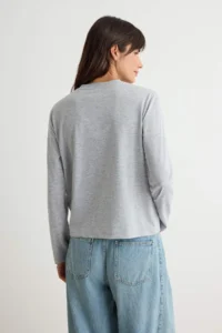 TRENDYOLMİLLA NAVY BLUE-Gray Melange 2 Sets Paket 100% Cotton Regular Long Sleeve High Neck Knitting T-Shirt - Image 4