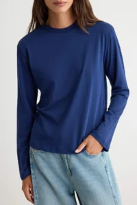 TRENDYOLMİLLA NAVY BLUE-Gray Melange 2 Sets Paket 100% Cotton Regular Long Sleeve High Neck Knitting T-Shirt - Image 6