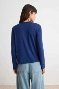 TRENDYOLMİLLA NAVY BLUE-Gray Melange 2 Sets Paket 100% Cotton Regular Long Sleeve High Neck Knitting T-Shirt - Image 7