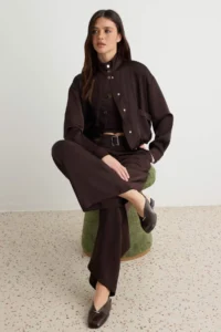 TRENDYOLMİLLA Brown Satin Weaving Bottom - Top Set - Image 2