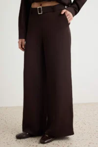 TRENDYOLMİLLA Brown Satin Weaving Bottom - Top Set - Image 3