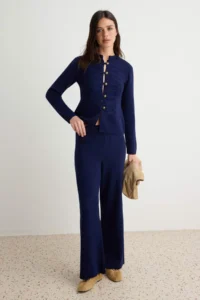 TRENDYOLMİLLA NAVY BLUE High Neck Napolyon buttoned Knitwear Bottom - Top Set - Image 2