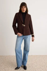 TRENDYOLMİLLA Dark Brown Accessory buttoned Blazer Jacket - Image 2