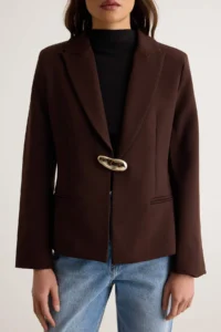 TRENDYOLMİLLA Dark Brown Accessory buttoned Blazer Jacket - Image 4