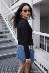TRENDYOLMİLLA Black Plain Napoleon buttoned Fitted/Fitted Crop/Short Long Sleeve Knitting Blouse - Image 4