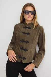 TRENDYOLMİLLA Green Fancy Velvet Jacket - Image 2