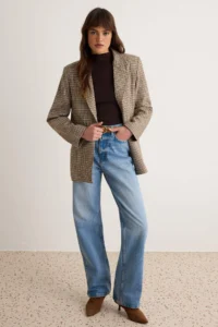 TRENDYOLMİLLA Brown Checkered Weaving Oversized Blazer Jacket - Image 2