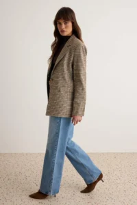 TRENDYOLMİLLA Brown Checkered Weaving Oversized Blazer Jacket - Image 3