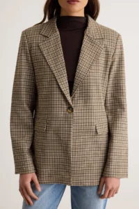 TRENDYOLMİLLA Brown Checkered Weaving Oversized Blazer Jacket - Image 4