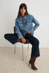 TRENDYOLMİLLA BLUE Collar Detailed Oversized DENIM Shirt Jacket