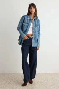 TRENDYOLMİLLA BLUE Collar Detailed Oversized DENIM Shirt Jacket - Image 2