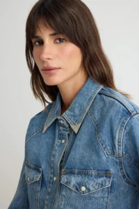 TRENDYOLMİLLA BLUE Collar Detailed Oversized DENIM Shirt Jacket - Image 4