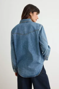 TRENDYOLMİLLA BLUE Collar Detailed Oversized DENIM Shirt Jacket - Image 6