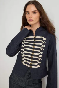 TRENDYOLMİLLA NAVY BLUE Button Detailed Napoleon DENIM Jacket - Image 2