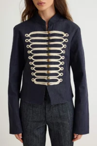TRENDYOLMİLLA NAVY BLUE Button Detailed Napoleon DENIM Jacket - Image 3