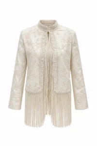 TRENDYOLMİLLA Ecru Embroidery embroidered Tasseled Jacket - Image 4