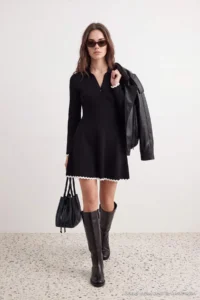 TRENDYOLMİLLA petite Black Short/Mini Kontrast Detailed Petit Knit Dress - Image 2