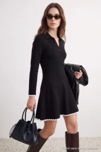 TRENDYOLMİLLA petite Black Short/Mini Kontrast Detailed Petit Knit Dress - Image 4