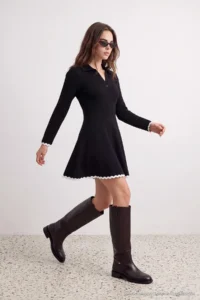 TRENDYOLMİLLA petite Black Short/Mini Kontrast Detailed Petit Knit Dress - Image 5