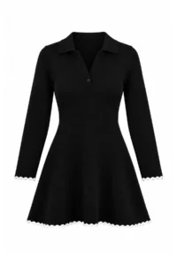 TRENDYOLMİLLA petite Black Short/Mini Kontrast Detailed Petit Knit Dress - Image 7