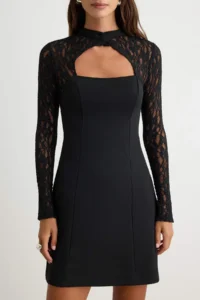 TRENDYOLMİLLA Black A-line/Life Form Bolerolu Lace Detailed Short / Mini Unlined Knitting Dress - Image 4