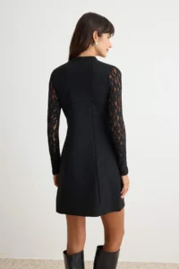 TRENDYOLMİLLA Black A-line/Life Form Bolerolu Lace Detailed Short / Mini Unlined Knitting Dress - Image 5